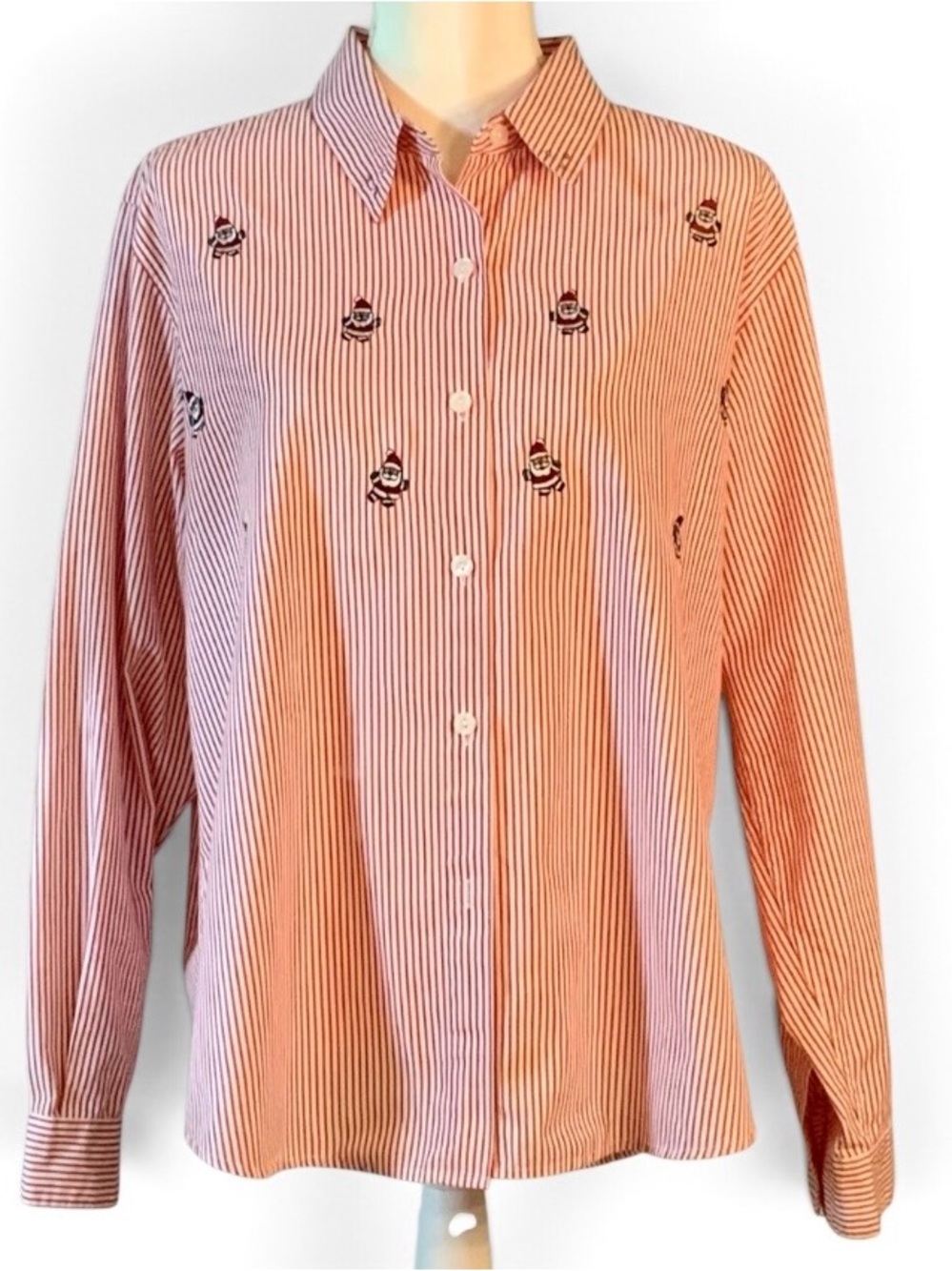 Impressions Striped Red Embroidered Long-Sleeve Button-Up Shirt - Picture 2 of 10
